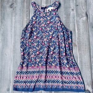 Lucy & Laurel Purple Boho Floral Print Sleeveless Blouse Top S